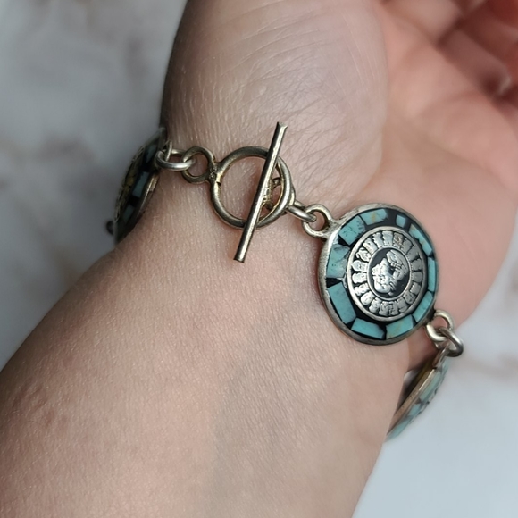 Sterling silver Aztec calendar symbols Bracelet - Picture 5 of 8